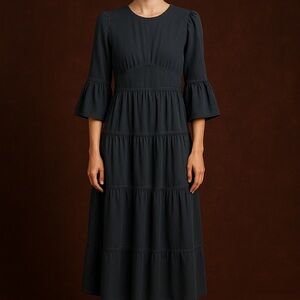 Cefinn Tiered Maxi Blue Structured Dress SZ 8‎ Bohemian Fairy Whimsical Designer